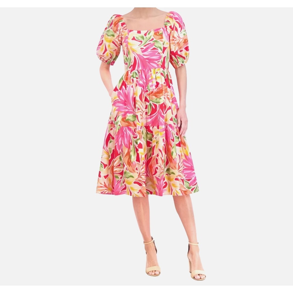 Vince Camuto Squared Neck Dress Plus Size 20W Smock‎ Floral NWT $159 Tropical